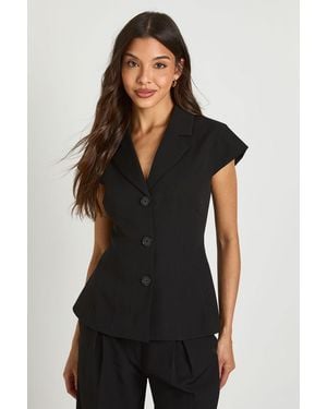 Boohoo Cinched Cap Sleeve Fitted Blazer - Black