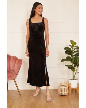 Mela London Velvet Fitted Midi Dress - Black