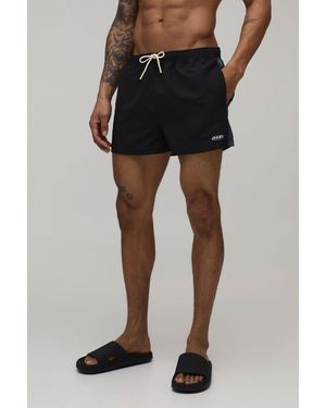 BoohooMAN Snake Print Side Panel Super Short Swim - Black