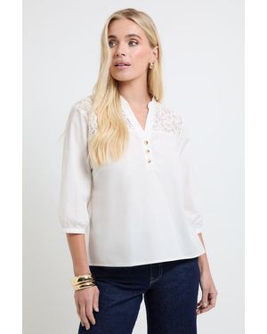 Wallis Petite Cotton Lace Detail Shirt - White