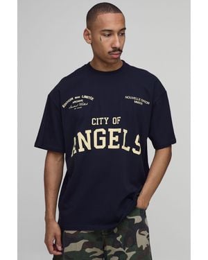 BoohooMAN Oversized City Of Angels T-Shirt Cotton - Blue