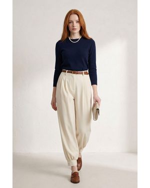 My Fashion Belted Buttoned Leg Tailored Trousers - Blue