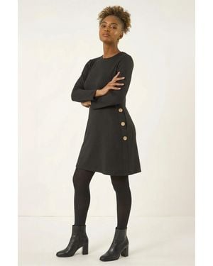 Roman Side Button Detail Stretch Swing Dress - Natural