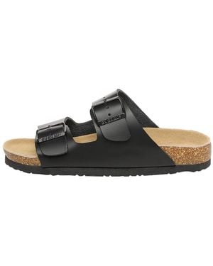 EVER AU Duck Leather Twin Buckle Sandals - Black