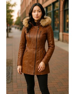 Infinity Leather Quilted Parka Jacket-Winton Lamb Leather - Brown