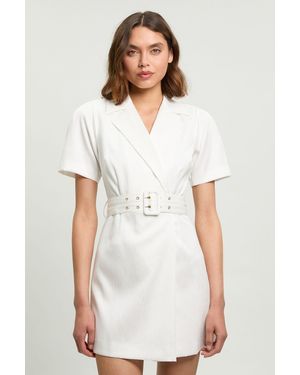 Karen Millen Tailored Belted Blazer Mini Dress - White
