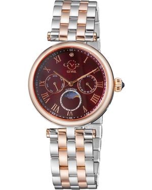 Gv2 Florence Dames Bruin Parelmoer Dial Diamond Cut Ring Op Dial Two Tone Ip Rose Gold Bracelet Watch - Metallic