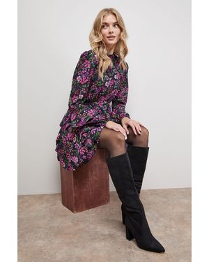Oasis Jemima Faux Suede High Block Heel Pointed Knee Boots - Black