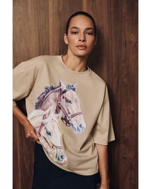 Grimelange Printed Crew Neck T-Shirt - Brown
