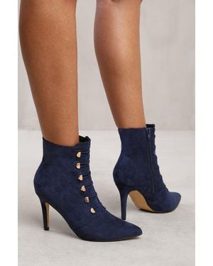 Where's That From Wheres 'Leane' Pointed Toe Mid Heel Ankle Boots With Buttons - Blue