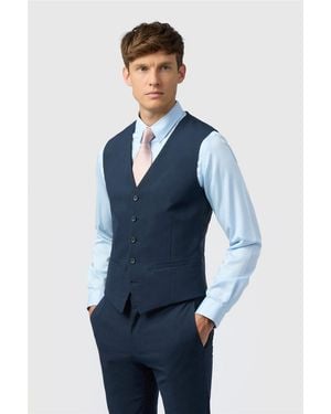 Limehaus Single Breasted Five Button V-Neck Slim Fit Suit Waistcoat - Blue
