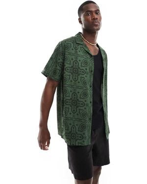 ASOS Relaxed Revere Shirt With Tile Print - Green