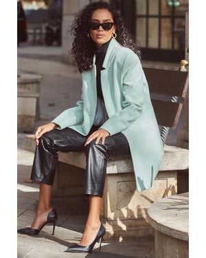 Sosandar Sage Faux Wool Notch Neck Coat - Green