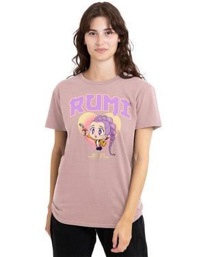 K-Pop Demon Hunters Ladies Huntrix Rumi Collegic T-Shirt (Powder Rose) - Pink