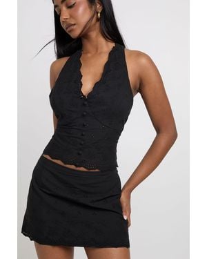 Boohoo Scallop Edge Broderie Shift Mini Skirt - Black