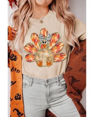 Azura Exchange Thanksgiving Bowknot Turkey Graphic Crewneck Tee - Grey