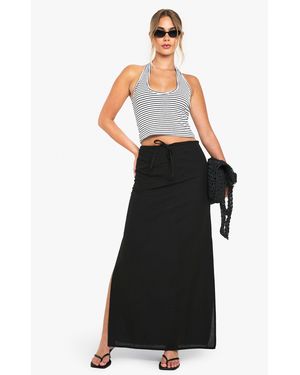 Boohoo Linen Drawstring Maxi Skirt - Black
