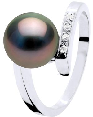Diadema Diamond Ring 0,04 Cts En Tahitian Pearl Ronde 8-9 Mm Wit Goud - Zwart