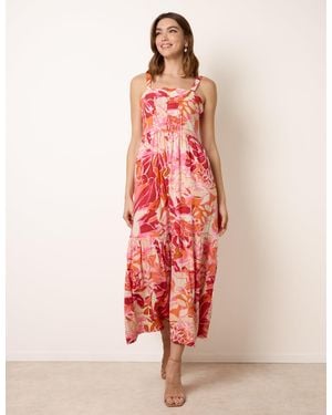 Blue Vanilla Tropical Print Adjustable Strap Maxi Dress - Pink