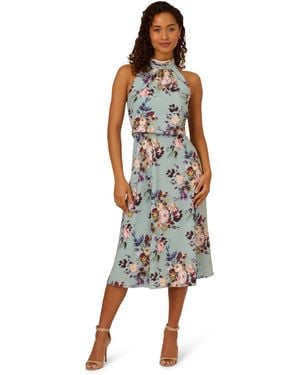 Adrianna Papell Blouson Chiffon Midi Dress - Green