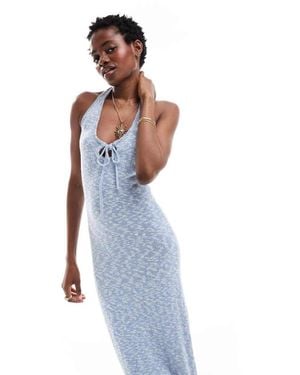 ASOS Knitted Midaxi Dress With Contrast Trim And Tie Front - Blue
