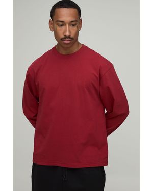 BoohooMAN Essential Oversized Long Sleeve T-Shirt - Red