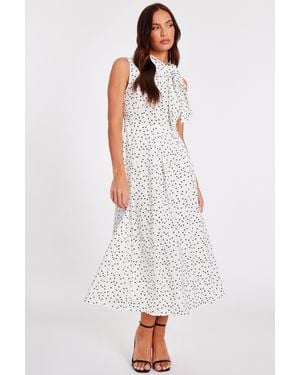 Quiz Tie Neck Polka Dot Midaxi Dress - White