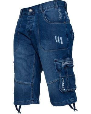 Enzo Cargo Combat Denim Shorts - Blue