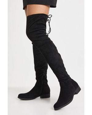 Boohoo Faux Suede Over The Knee Stretch Boots - Black