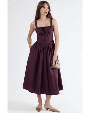 Busem Midi Dress With Square Collar And Button Detail - Purple