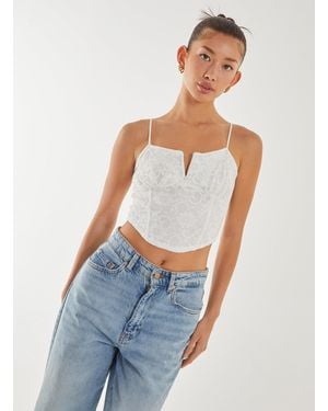 Pink Vanilla V-Detail Lace Strappy Top - White