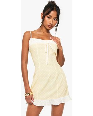 Boohoo Contrast Polka Dot Mini Dress - White
