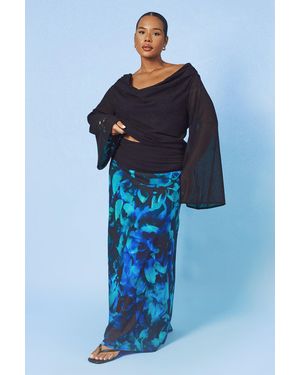 Boohoo Plus Floral Ruched Waist Chiffon Maxi Skirt - Blue