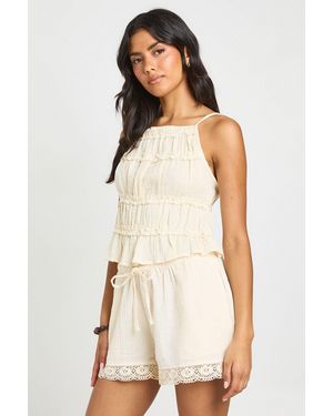 Boohoo Cheesecloth Crochet Trim Shorts - White