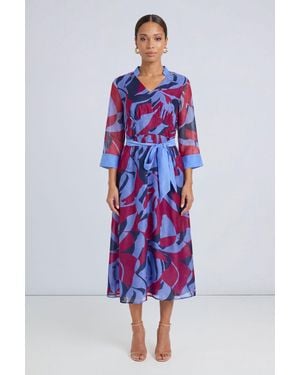 PRINCIPLES Mix Print Organza Belted Midi Dress - Multicolour