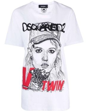 DSquared² V Twin Graphic T-Shirt Cotton - White