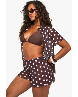 Boohoo Polka Dot Print Beach Shorts - Brown