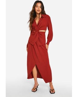 Boohoo Hammered Waist Detail Wrap Front Midaxi Skirt