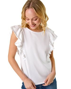 D.u.s.k Short Sleeve Ruffle Stretch Tee - White