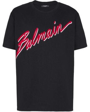 Balmain Flocked Letter Logo T-Shirt - Black