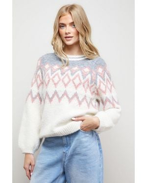 Oasis Fairisle Cosy Crew Neck Jumper - White