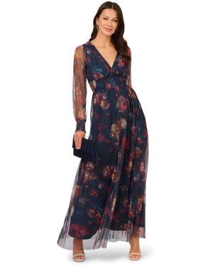 Adrianna Papell Print Mesh Maxi Dress - Blue