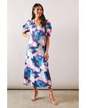 Wallis Abstract Organza Pocket Midaxi Dress - Blue