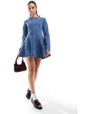 ASOS Denim Seamed Mini Dress - Blue