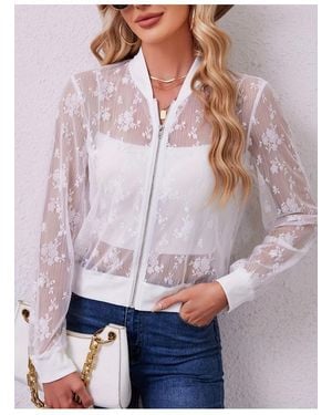 Everyday the Label Lace Baseball Collar Zip Up Jacket - White
