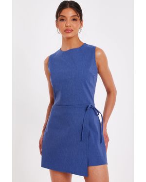 Quiz Denim Wrap Playsuit - Blue