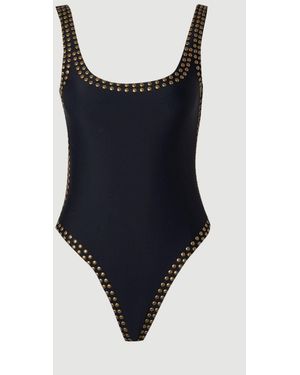 Karen Millen Bronze Studded High Leg Swimsuit - Blue