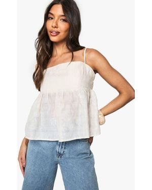 Boohoo Woven Jacquard Peplum Cami - White