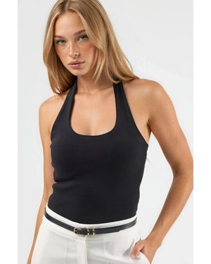 Hiccup Fitted Halter Neck Knit Top - Black