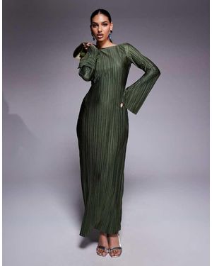 ASOS Low Back Plisse Maxi Dress With Angel Sleeves - Green